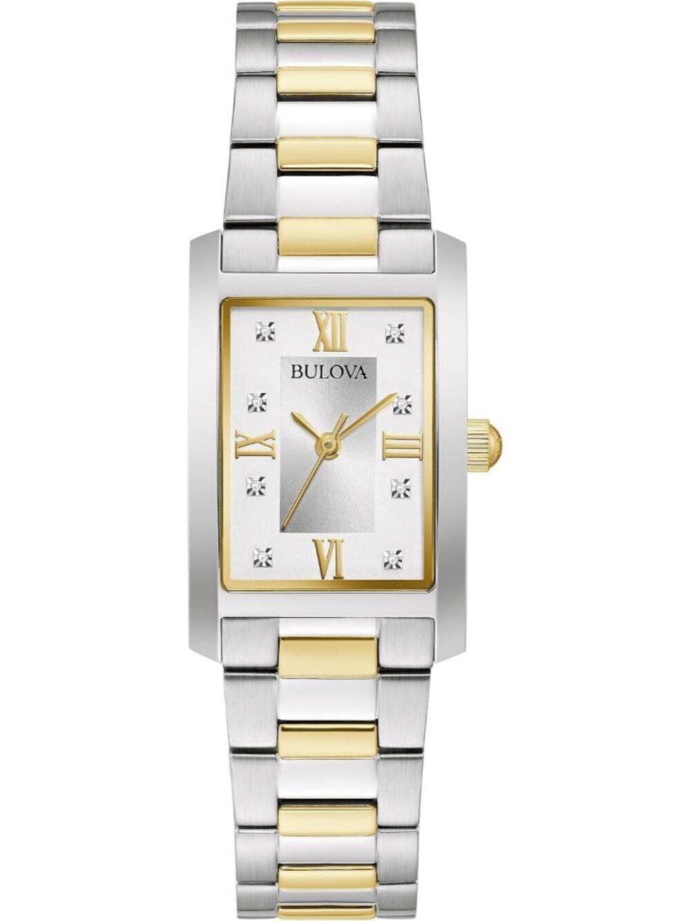 Women's Two-Tone Gold Classic Diamond Stainless Steel Rectangle Cute Wrist Watch